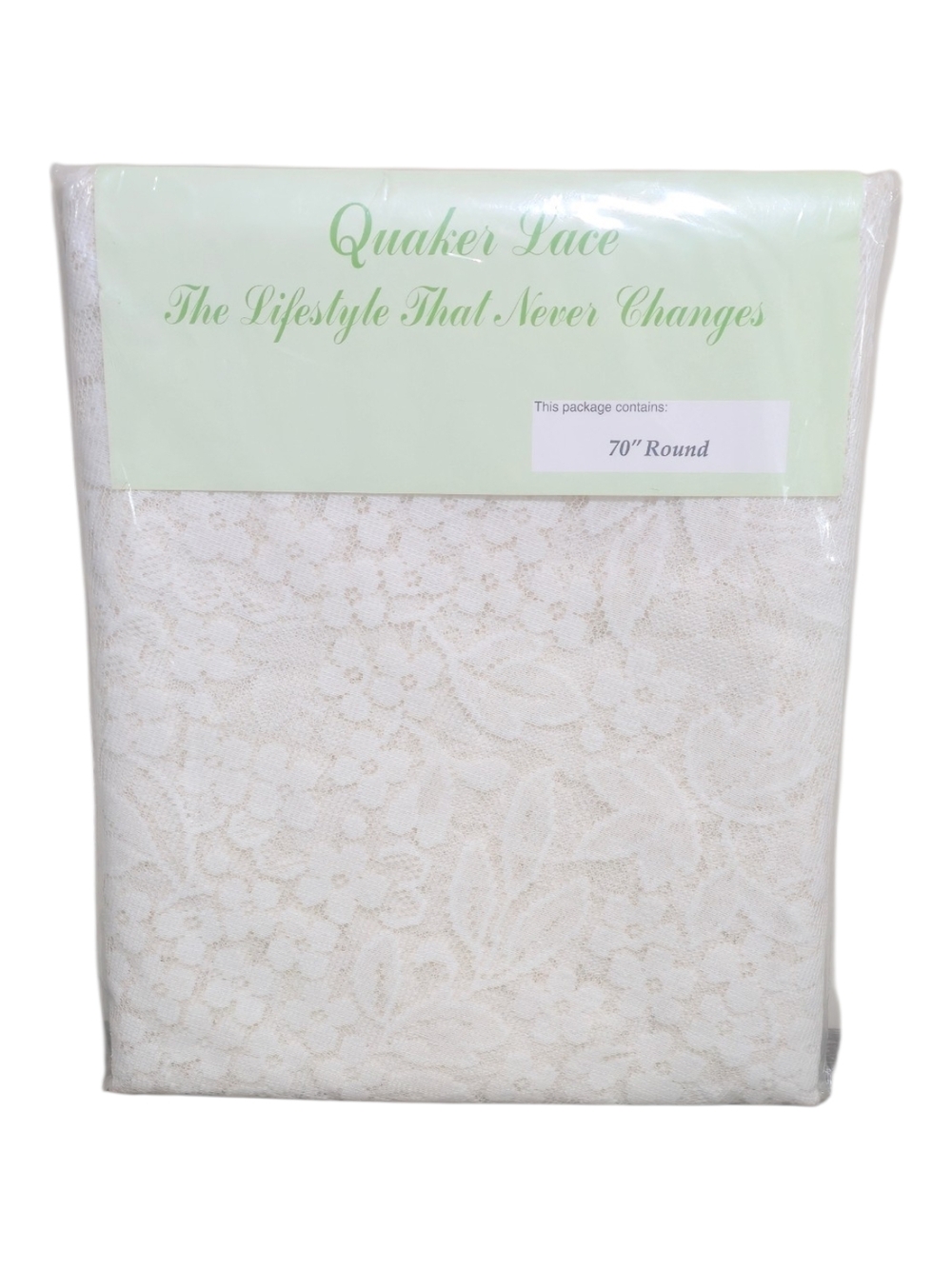Vtg Quaker Lace 70” Round Tablecloth White USA Washable Romantic Cottage Shabby